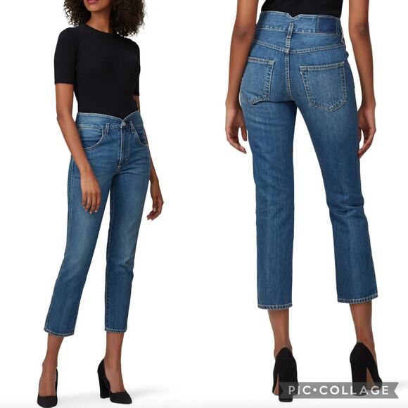 AMO Tulip Denim Dark Vintage Blue Cropped High Waisted Jeans 27 - Picture 1 of 9